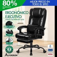 ALFORDSON Silla de Oficina Ordenador Gaming PU Cuero Asiento Recliner Negro