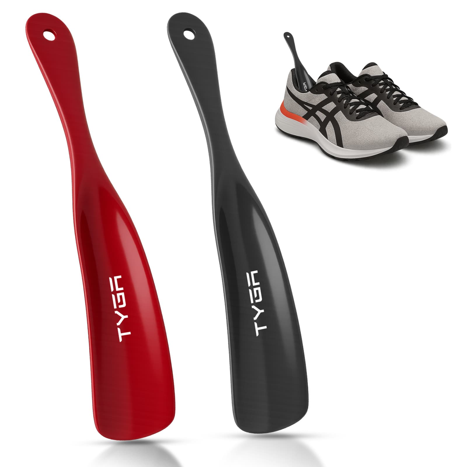 Bocinas para zapatos TYGA, a prueba de presión, plástico fuerte flexible (19 cm) (2 paquetes) (negro, rojo)