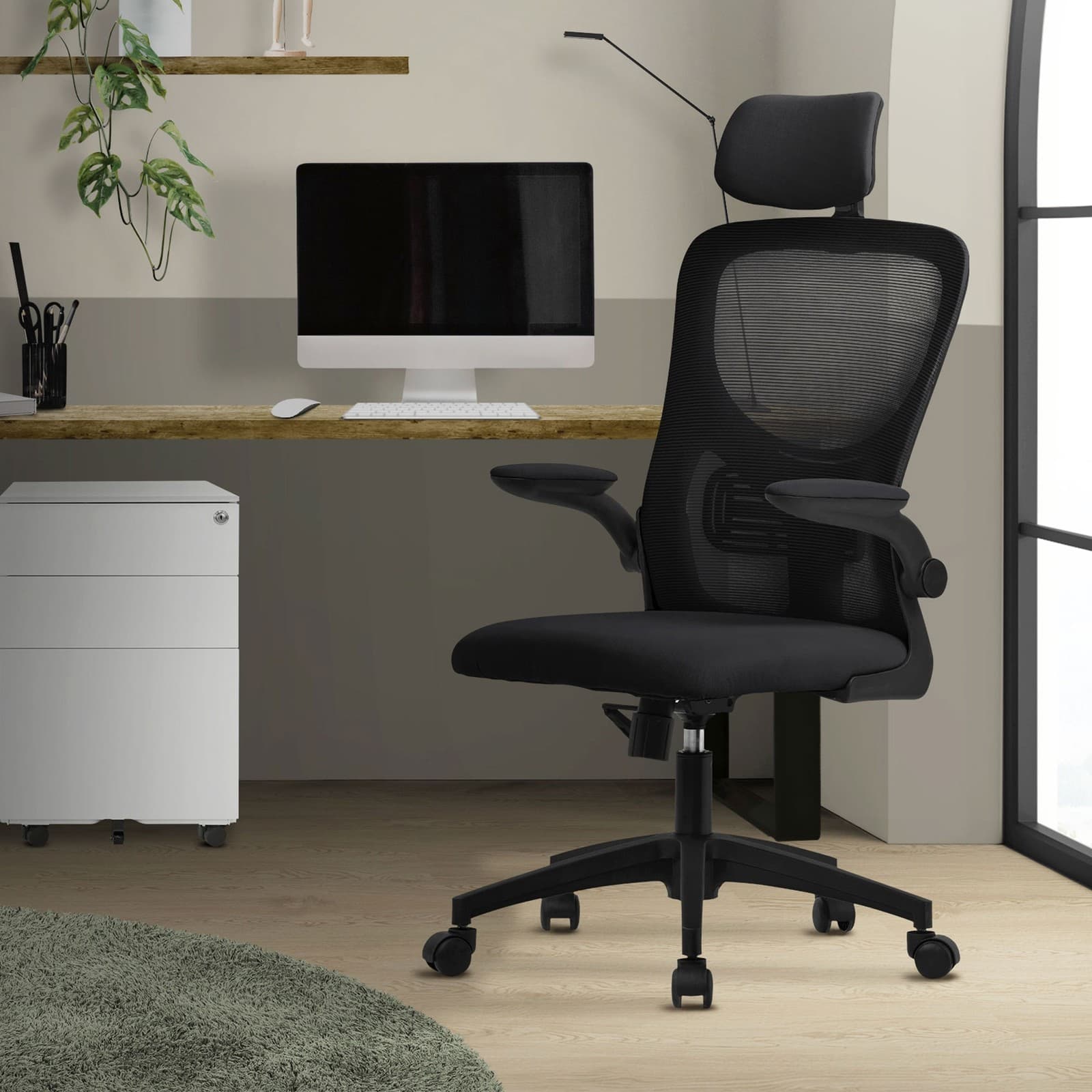 Silla de oficina ergonomica negro asiento ordenador regulable con reposacabezas