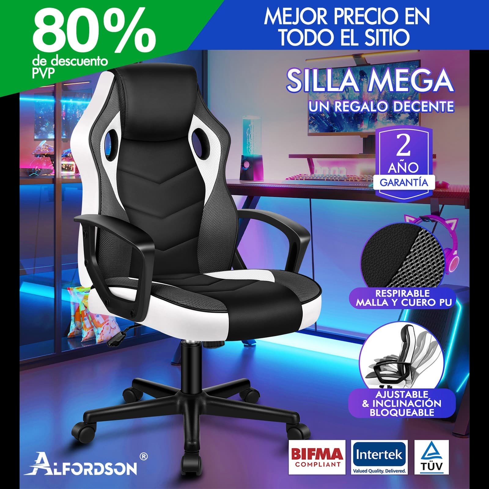 ALFORDSON Silla Gaming Carreras Oficina Ergonómica Girativa Ejecutiva