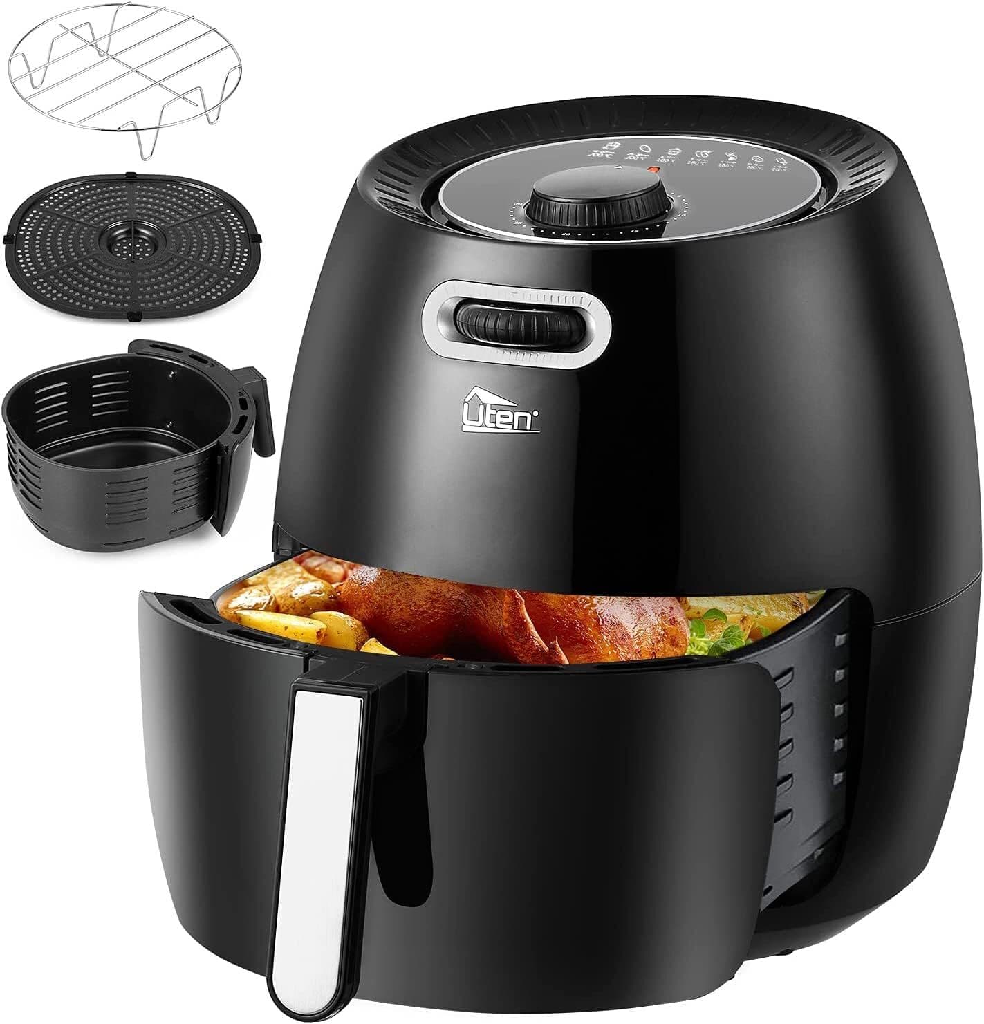 Freidora de aire caliente Uten de 6,5 l, XXL, 1800 W, Aire Caliente 3D