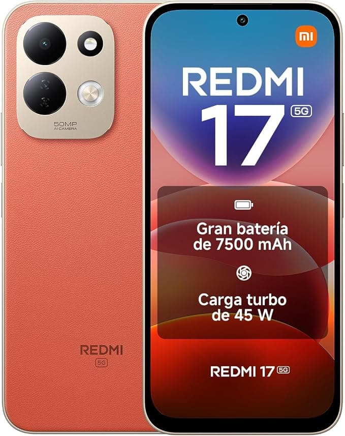 REDMI 17 5G, 4+256 GB, naranja, batería de 7500 mAh y cámara dual AI de 50 MP