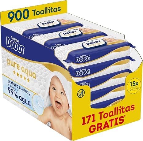 Dodot Pure Aqua toallitas para bebé, 900 unidades (15 packs de 60)